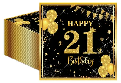 50 Cocktailservietten 33x33 cm, schwarz-gold, 21. Geburtstag