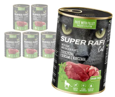 Produktbild von Super Rafi Cat 6x400g getreidefreies Nassfutter für Katzen mit Hirschfleisch und Hühnerherzen