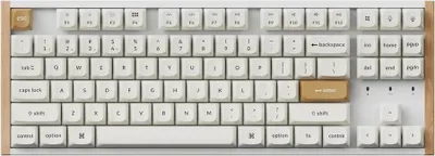 A top-down view of a mechanical keyboard.