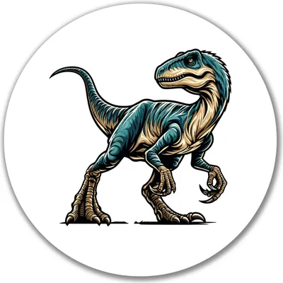 Produktbild von Huuraa Aufkleber Velociraptor Dinosaurier 10cm rund Sticker Geschenkidee