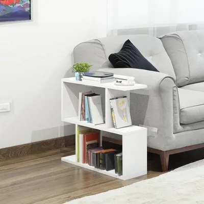 Immagine prodotto di LUNOR Tavolino da salotto a forma di S con 3 ripiani, 60 x 20 x 60 cm, bianco