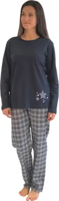Produktbild von Damen Flanell Pyjama Mix & Match - Oberteil mit Sterne Motiv - auch in Übergrößen, 281 201 90 994 ; marine , 36