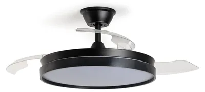 Produktbild von Deckenventilator mit Licht Lautlos DC einziehbare Flügel Kaios Transparent Fernbedienung Mittel (zwischen 10-20 m²) 105 cm Schwarz