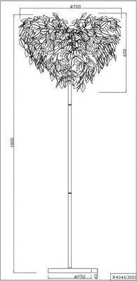 A technical drawing of a floor lamp with a heart-shaped leaf design.