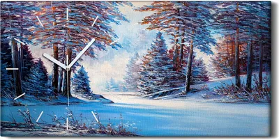 Produktbild von Küchenuhr Bürouhr Leinwand Uhr Geräuschlos 60x30 Gemälde Winter Wald Bäume - weiße Hände