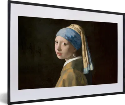 Produktbild von MuchoWow® Gerahmtes Poster Mädchen mit Perlenohrring - Gemälde - Alte Meister - Vermeer 60x40 cm - Poster mit Schwarzem Bilderrahmen Wandposter Rahmen Foto Bilder - Schlafzimmer - Plakat in Rahmen - Drucken