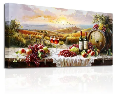Productafbeelding van Solidchoice - Vintage Canvas Wanddecoratie met Wijnlandschap 146x73cm