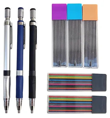 Produktbild von Druckbleistifte Set 3 Stk. 2,0 mm mit farbigen und schwarzen Minen
