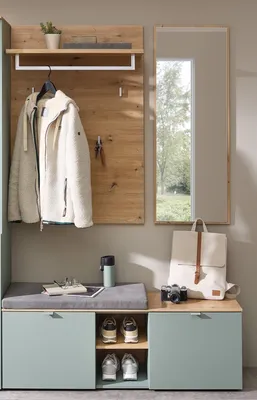 Produktbild von Garderoben-Set >Bari< (3-teilig) Schilfgrün / Eiche - 128x190x38cm (BxHxT)