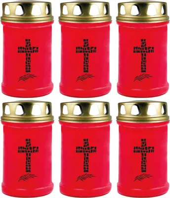 Imagen del producto de Velas rojas, paquete de 6 unidades, duración de la llama: 48 horas (por vela), diseño: cruz