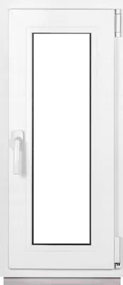 A white PVC window with a clear glass pane, shown from the front.