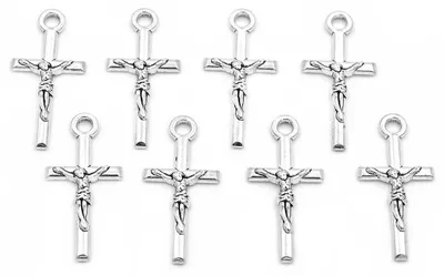 Produktbild von Vintageparts Anhänger Kreuz Jesus antik silberfarben 22 x 11 mm für Ketten, 8 Stück