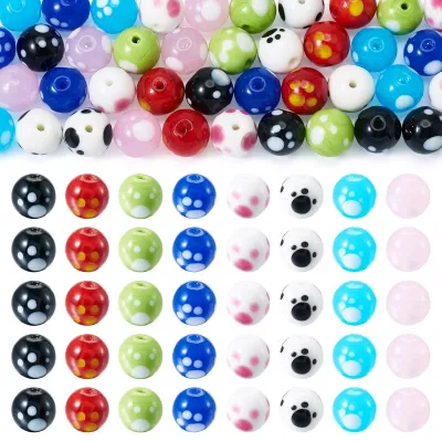 Productafbeelding van 40 Stuks Lampwork Kralen met Pootafdrukpatroon voor Sieraden