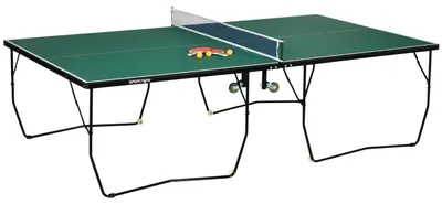 Productafbeelding van Binnenplaats tafeltennistafel met wielen. Opklapbare tafeltennistafel. Tafeltennisset met 2 tafeltennisrackets en 3 ballen, van staal, groen