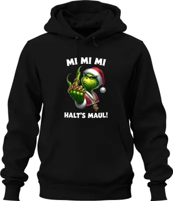 Produktbild von Grinch Weihnachtsgrinch MI MI MI HALT'S MAUL Goldkette HipHop Uni Hoodie Kapuzenpullover, Schwarz, L