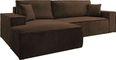 A brown corduroy sectional sofa is shown from a diagonal angle against a white background.