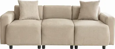 Produktbild von Merax Sofa Schlafsofa mit Schlaffunktion, 3-Sitzer Couch mit 2 Kissen, Wohnzimmersofa, Polstersofa, Chenille, Beige