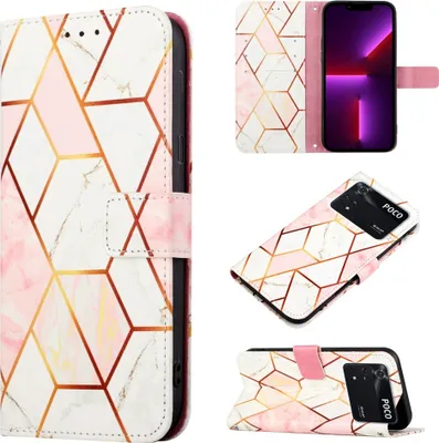 Produktbild von Xiaomi Poco M4 Pro 4G Hülle, Marmor Motiv Kunstleder Tasche Wallet Kartenfächer mit Standfunktion Klapp Schutzhülle für Xiaomi Poco M4 Pro 4G Roségold