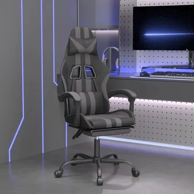 Produktbild von Gamestoel – Verstellbare Rückenlehne – Kunstleder, Schwarz-Grau, mit Fußstütze