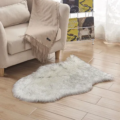 Obrázek produktu pro Koberec s vysokým vlasem 60x90cm koberec s vysokým vlasem z umělé kožešiny omyvatelný 6cm dlouhý měkký kobereček pro křesla pohovku obývací pokoj ložnice, bílý-1