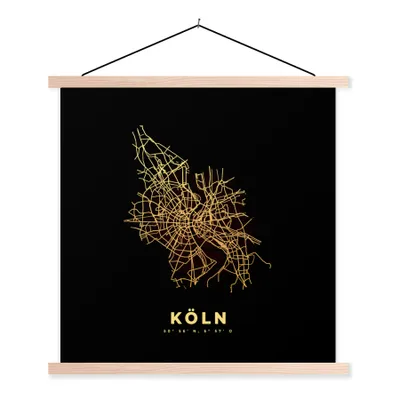 Produktbild von MuchoWow® Textilposter Karte - Köln - Gold - Karte - Stadtplan 40x40 cm mit holzfarbenen Rahmen - Posterleiste