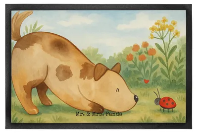 Produktbild von Mr. & Mrs. Panda fußmatte Hund Marienkäfer Design 50 x 75 cm - Weiß - Geschenk, Bodenvorleger, Sprüche, Mischlinghund, Schmutzmatte, Neugierig, Mischlingshund, Hunde