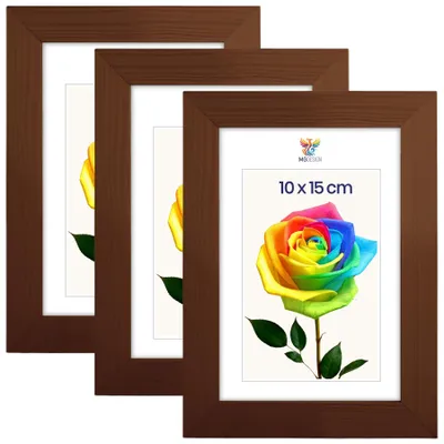 Obrázok produktu pre MG Design, sada 3 rámčekov na fotografie, hnedá, formát A6 (10x15 cm) – rámčeky z prírodného dreva s akrylovým sklom, vhodné na zavesenie aj na postavenie, vertikálne aj horizontálne