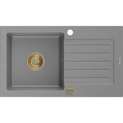 Obrázek produktu pro Mexen Pablo 1-miskový granitový dřez s odkapávačem 752 x 436 mm, Šedá, sifon Zlatá - 6510751010-71-G