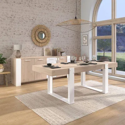 Image de Ensemble Buffet et Table Scandinave LOFT PARISOT, Chêne Blanc, 3 Portes, 3 Tiroirs