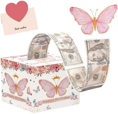 Productafbeelding van Geldkado-doos van karton, 12x12x12 cm, inclusief wenskaart, in roze kleur