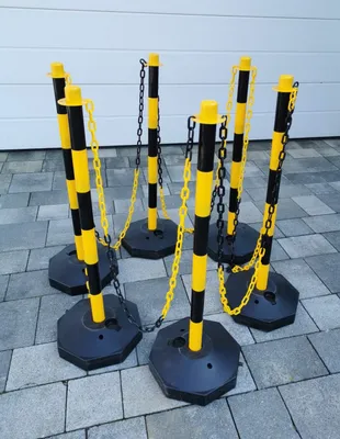 Produktbild von 6 Stück Flexible Absperrpfosten Gelb mit 30 Meter Absperrkette