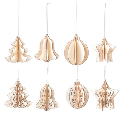 Holz-Weihnachtsbaumanhänger, 8 Stück, 8 cm