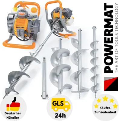 Produktbild von Benzin Erdbohrer Erdbohrgerät Erdlochbohrer 6PS Pfahlbohrer Bohrer Set 300mm Set inkl. 3 Bohrer