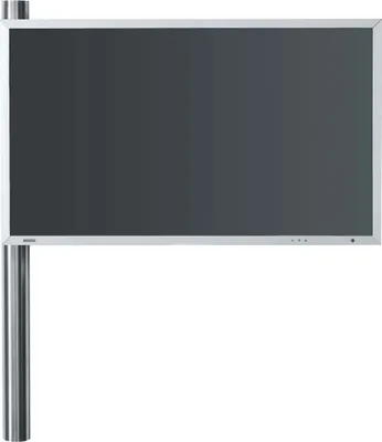A flat-screen television mount on a pole against a white background.