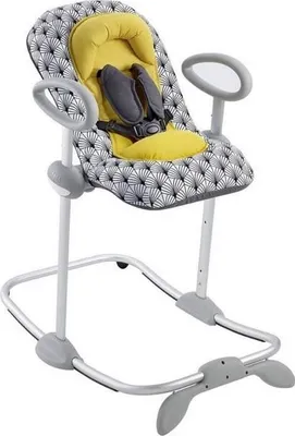 Imagen del producto de BÉABA Transat Up and Down III, silla mecedora para bebés, con 3 posiciones de reclinación, 4 niveles de altura, arnés de 5 puntos, diseño "Palmera Amarilla"