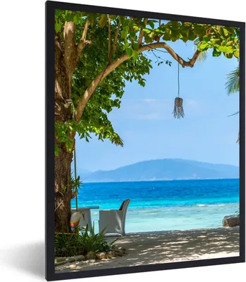 Produktbild von MuchoWow® Gerahmtes Poster Tropisch - Strand - Meer 60x80 cm - Poster mit Schwarzem Bilderrahmen Wandposter Rahmen Foto Bilder - Premium - Wanddeko Wohnzimmer
