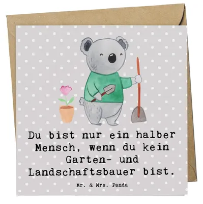 Produktbild von Mr. & Mrs. Panda Glückwunschkarte Garten- und Landschaftsbauer Herz - Grau Pastell - Geschenk, Gartenplaner, anlasskarte, Klappkarte, Lustig, Gärtner, Gartenbau, Spruch