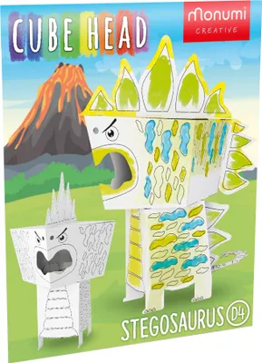 Image de Tête de cube. Dino. Stégosaure. À assembler et à colorier - Monumi