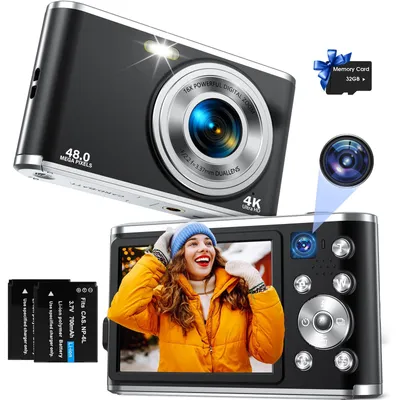 Produktbild von 4K Autofokus Digitalkamera, Dual-Kamera Vlogging Fotokamera (32GB Karte, 16X Zoom, 2,8" Display) Tragbare Kompaktkamera für Anfänger Teenager