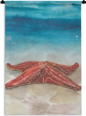 Produktbild von MuchoWow® Wandteppich Wandbehang Seestern - Aquarell - Meer 90x135 cm Tapisserie Dekoration Wandtuch - Baumwolle - Wandskulptur
