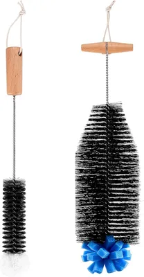 Produktbild von Flaschenbürste 2 Stück, mit Nylonborsten und Schwammkopf, Holzgriff, für Flaschen