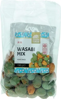 Produktbild von GOLDEN TURTLE Mix aus überzogenen Erdnüssen mit Wasabi 150g | Wasabi Mix Asian Snack