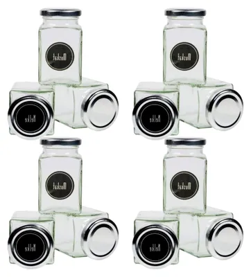 Produktbild von 12 eckige Gewürzgläser 260 ml inkl. 24 Gewürzetiketten Deckelfarbe Silber