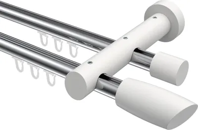 Produktbild von Interdeco Innenlaufstange / Gardinenstange mit Innenlauf Chrom / Weiß, Typ Talent Etta (Ellipse Schräge), 20 mm Ø 2-läufig, 540 cm