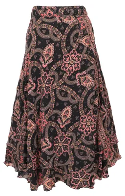 Produktbild von Langer Wandelbarer Wickelrock, Boho Maxirock, Magic Dress - Schwarz/pink, Damen, Polyester, Röcke