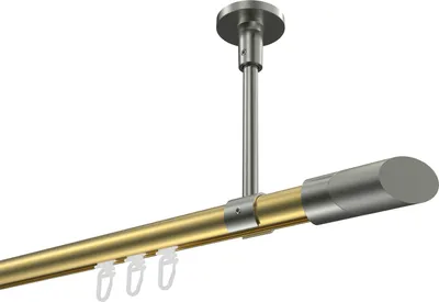 Produktbild von Interdeco Innenlaufstange / Gardinenstange mit Innenlauf Messing-Optik / Edelstahl-Optik, Typ Sonette Verano (Schräge Bicolor) Deckenmontage, 20 mm Ø 1-läufig, 320 cm
