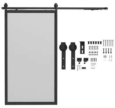 Obrázek produktu pro Sada kování pro posuvné dveře HOMCOM 244 cm – kompletní sada s kolejnicemi a kolečky, černá