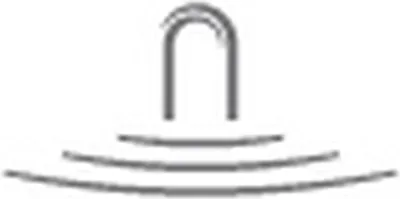 A minimalist line drawing of a siphon with three curved lines below it, suggesting steps or waves.