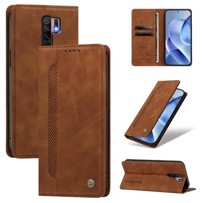 Produktbild von Handyhülle für Xiaomi Redmi 9, Leder Wallet Klapphülle mit Standfunktion, Stoßfeste Schutzhülle Braun