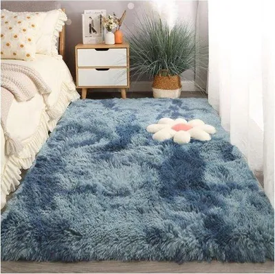 Imagen del producto de Alfombra de felpa, estilo "shaggy", para sala de estar, antideslizante, de 70 x 150 cm, color azul marino